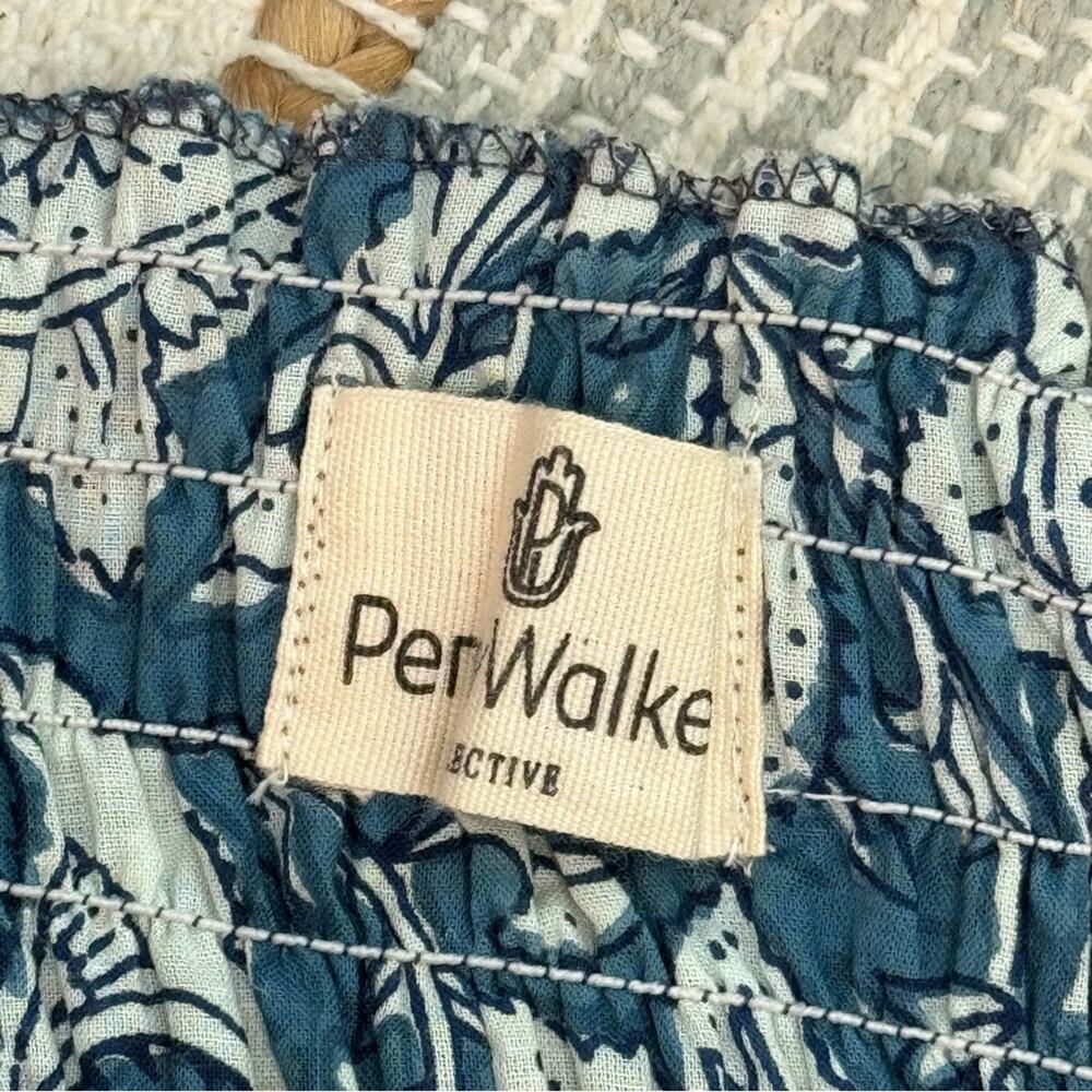 Perry Walker The Grace Blue Floral Short Puff Sleeves Cotton Mini Dress Medium - Picture 7 of 8